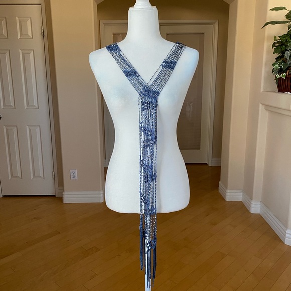 Two Pack Crocheted Beaded Necklace/Belt Jewelry Black/Silver and Blue/Silver - Picture 13 of 14